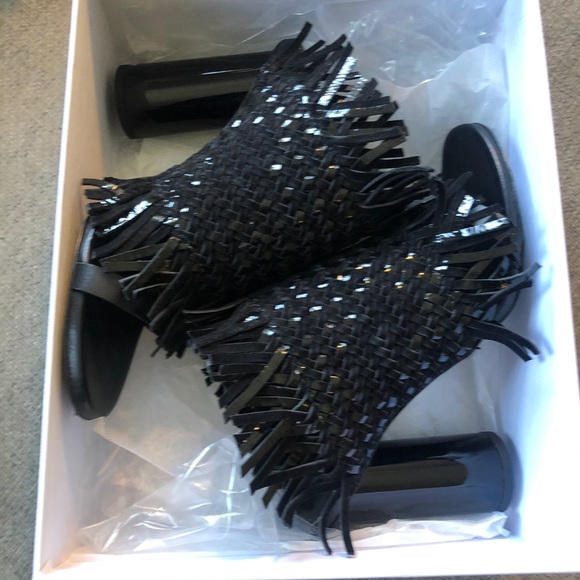Proenza Schouler Black Woven Fringe Mules Sandals 38 - Picture 6 of 7